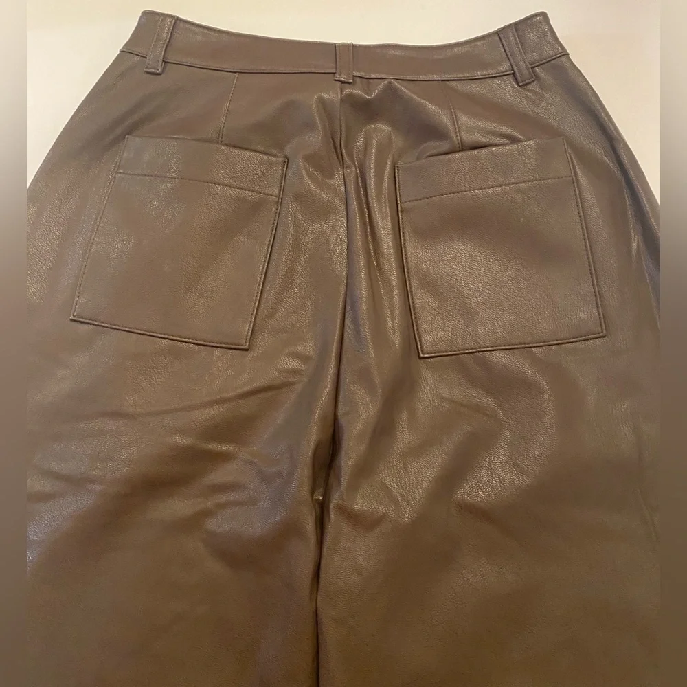 NWT Splendid Woman's Cropped Vegan Leather Ankle Trouser Brown Size 2 Inseam 26